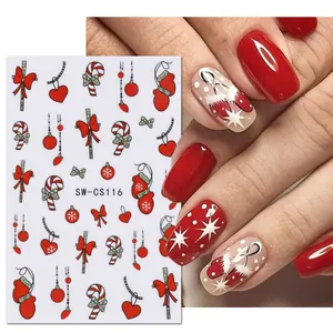 Adesivi per Unghie di Natale Cartone Animato Babbo Natale Fiocchi di Neve Glitter Design Autoadesivo Decorazione per Unghie Donna