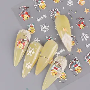 Pegatinas navideñas 5D con relieve de copos de nieve y campanas en uñas postizas