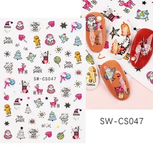 Dettaglio di adesivi per nail art natalizi SW-CS047 con motivi Babbo Natale e renne