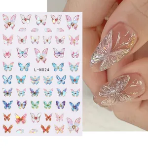 Autocollants ongles papillon aurore holographique avec effet laser 3D sur ongles L-N024