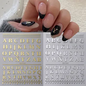 Autocollants de Nail Art Métalliques Relief 3D de Luxe Style Sceau de Cire Lettres Étoiles Célestes Flocons de Neige Punk Flamme Décalcomanies pour Femmes DIY Manucure