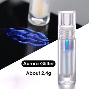 Chameleon Aurora liquid glitter for nails in 2.4g clear tube with intense blue violet shimmer