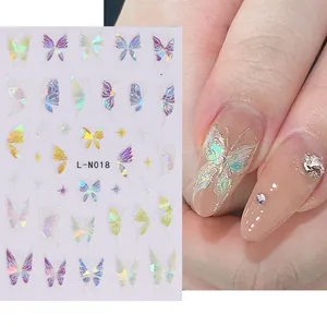 Autocollants à ongles papillon holographiques avec effet Aurora et finition laser brillante