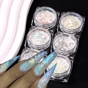 6er-Set Aurora Nagelglitzer-Puder in Dosen für holografisches Nagelkunst-Design
