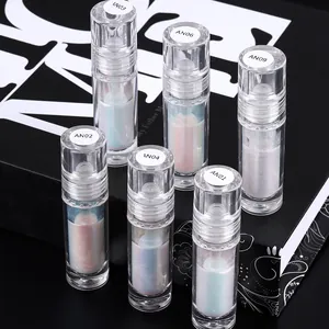 6-piece set of liquid moonlight chrome nail powder sticks with iridescent pearl effect