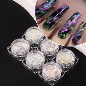 6-Farben Aurora Nagellack Glitzer Puder Set für DIY Maniküre mit Hologramm Effekt