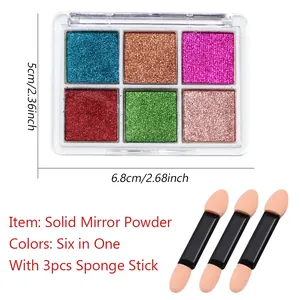 6-color solid mirror nail powder set with sponge applicators and chrome metallic finish