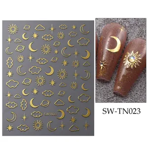 Détails d'autocollants dorés lune et soleil pour ongles avec paillettes, code SW-TN023