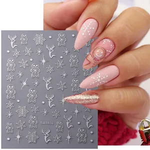 3D Relief Weihnachten Nagelaufkleber Gold Silber Roségold Geprägte Schneeflocken Rentier Lebkuchenmann Selbstklebende Nagelsticker Damen