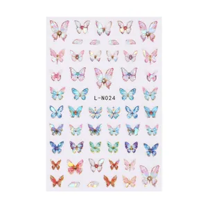 Autocollants à ongles papillon aurora holographiques laser colorés pour art de manucure