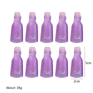 Set de 10 clips para quitar esmalte de uñas violeta traslúcido con letras plateadas