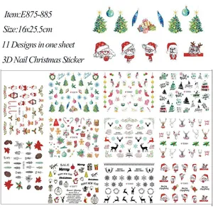 Christmas nail art stickers set featuring reindeer, snowmen, and snowflakes on a large sheet