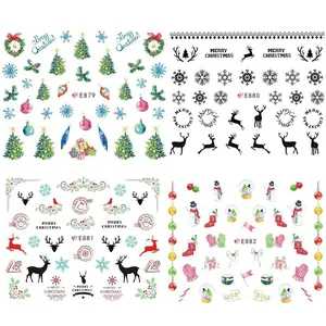 Detail of Christmas nail art stickers with reindeer, snowflake and festive patterns