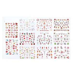 Detailed set of 12 Christmas nail art stickers featuring Santa, reindeer and snowflakes