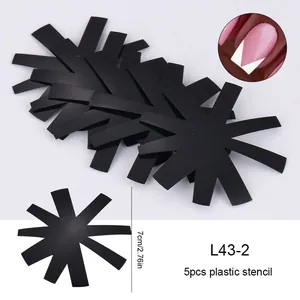 Set of 5 black French nail art stencils with star shape for V-cut manicures
