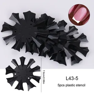 Set of 5 black plastic French nail stencils with 9 sizes for precise smile line cutting
