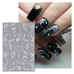 Adesivi per unghie natalizi SW-CS112 con stelle glitterate argento e scritta Jingle Bell