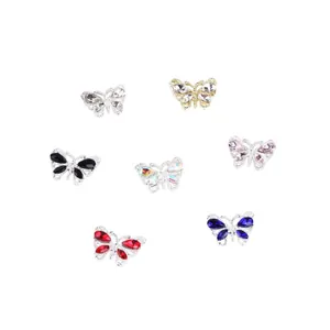 Set of luxury alloy butterfly nail charms with colorful crystals and hollow metal design