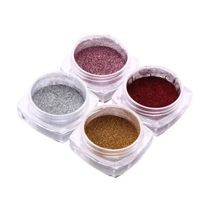 Four-color nail art chrome powder set in silver, pink, red and gold metallic finishes