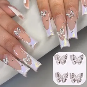 3D Butterfly Nail Art Charms Alloy Rhinestone Inlaid Hollow Zirconia Jewelry Manicure Decoration For Women DIY Nails Accessories