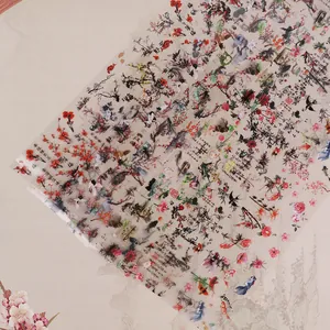 Traditional Chinese ink painting nail art transfer stickers with plum blossoms and goldfish