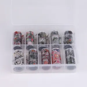 Detail of 10-roll Chinese ink style nail art transfer foil set in a clear storage box