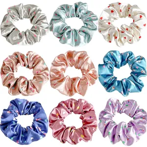 Elastico per Capelli Scrunchie in Raso con Stampa per Donna Supporto per Coda di Cavallo con Motivo a Cuore Coniglio Unicorno Accessorio Moda