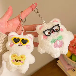 Pendentifs lapin en peluche avec lunettes de soleil coeur et porte-clés métal