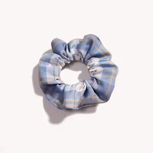 Elastico per capelli stile JK a quadretti blu e bianchi per donna in tessuto morbido