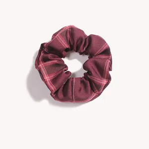 Elastico per capelli scrunchie rosso scuro a quadri in stile britannico per ragazze