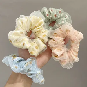 Women Layered Mesh Daisy Floral Hair Scrunchie Elastic Organza Hair Tie Sweet Pastoral Hair Accessories For Girls