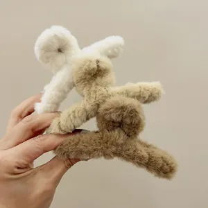 Herbst Winter Plüsch Haarklammer Süße Weiche Pelzige Haifisch Haarnadel Für Damen Mädchen Nette Haarschmuck Einfarbig Große Haarklammer