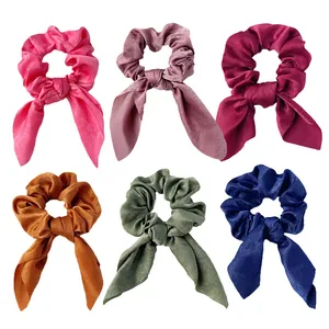 Lot de 6 chouchous en satin avec longs rubans aux couleurs élégantes et brillantes