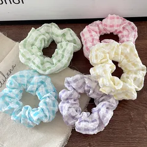 Sweet Plaid Grid Fabric Scrunchies For Women Bubble Texture Hair Ties Ponytail Holder Korean Style Daily Hair Accessories
