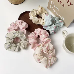Floral Embroidery Organza Scrunchies For Women Sweet Mesh Hair Ties Korean Style Rose Pattern Hair Elastics Accessories