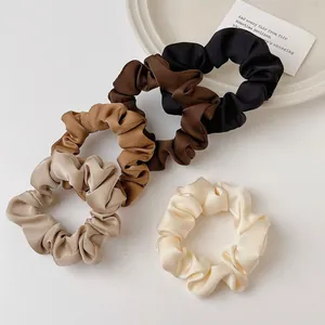 5-pack premium satin scrunchies in vintage earth tones with a silky elegant sheen