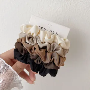 Vintage Elegant Satin Scrunchies Pleated Elastic Hair Ties Solid Color Large Hair Bands For Women Girls Hair Accessories