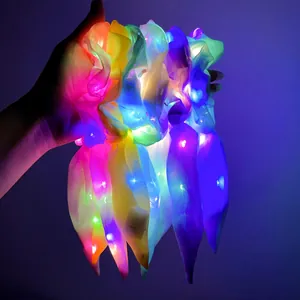 Leuchtende LED-Haargummis aus Organza mit langen Bändern in mehreren bunten Farben