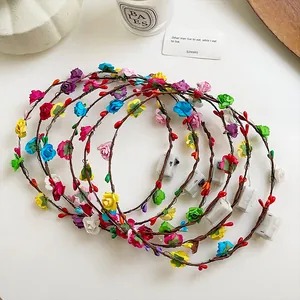 LED light up flower crown set with colorful artificial roses and berries for festivals