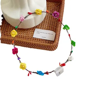 LED luminous flower wreath headband with colorful roses and berries for festive decor
