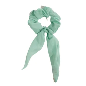 Minzgrüner LED-Haargummi mit langer Schleife aus strukturiertem Chiffonstoff