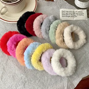 Damen Plüsch Haargummis Elastische Haarbänder Kunstfell Große Scrunchies Einfarbig Pferdeschwanz Halter Herbst Winter Mode Haarschmuck