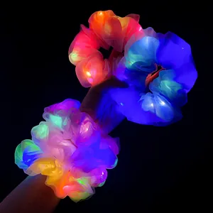 Chouchou Lumineux LED Maille Organza Accessoires Pour Cheveux Néon Pour Femmes Boîte De Nuit Fête Brille Dans Le Noir