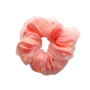 Chouchou LED rose en mesh multicouche avec tissu satiné pour coiffures de fête