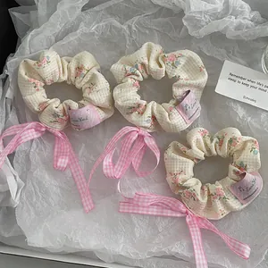 Süße Florale Waffelstoff Haargummis Mit Karierter Schleife Band Haarbänder Für Damen Mädchen Täglicher Haarschmuck