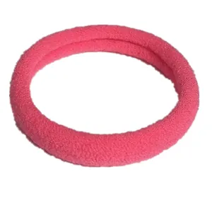 Soft candy-colored 2cm elastic hair tie for kids in bright pink towel cloth texture