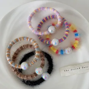 Élastiques à Cheveux en Tricot Arc-en-Ciel Coréen avec Künstliche Perles Irisées Chouchous Accessoires de Coiffure pour Femmes