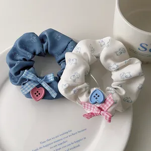 Lot de chouchous à motif ours avec nœuds à carreaux et boutons en forme de cœur