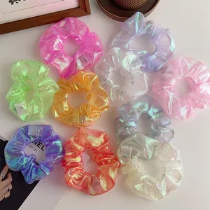 Set of 10 LED glowing hair scrunchies in colorful iridescent organza for night parties