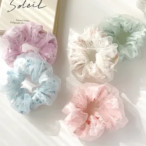 Set di 5 elastici per capelli in organza floreale in colori pastello per donne